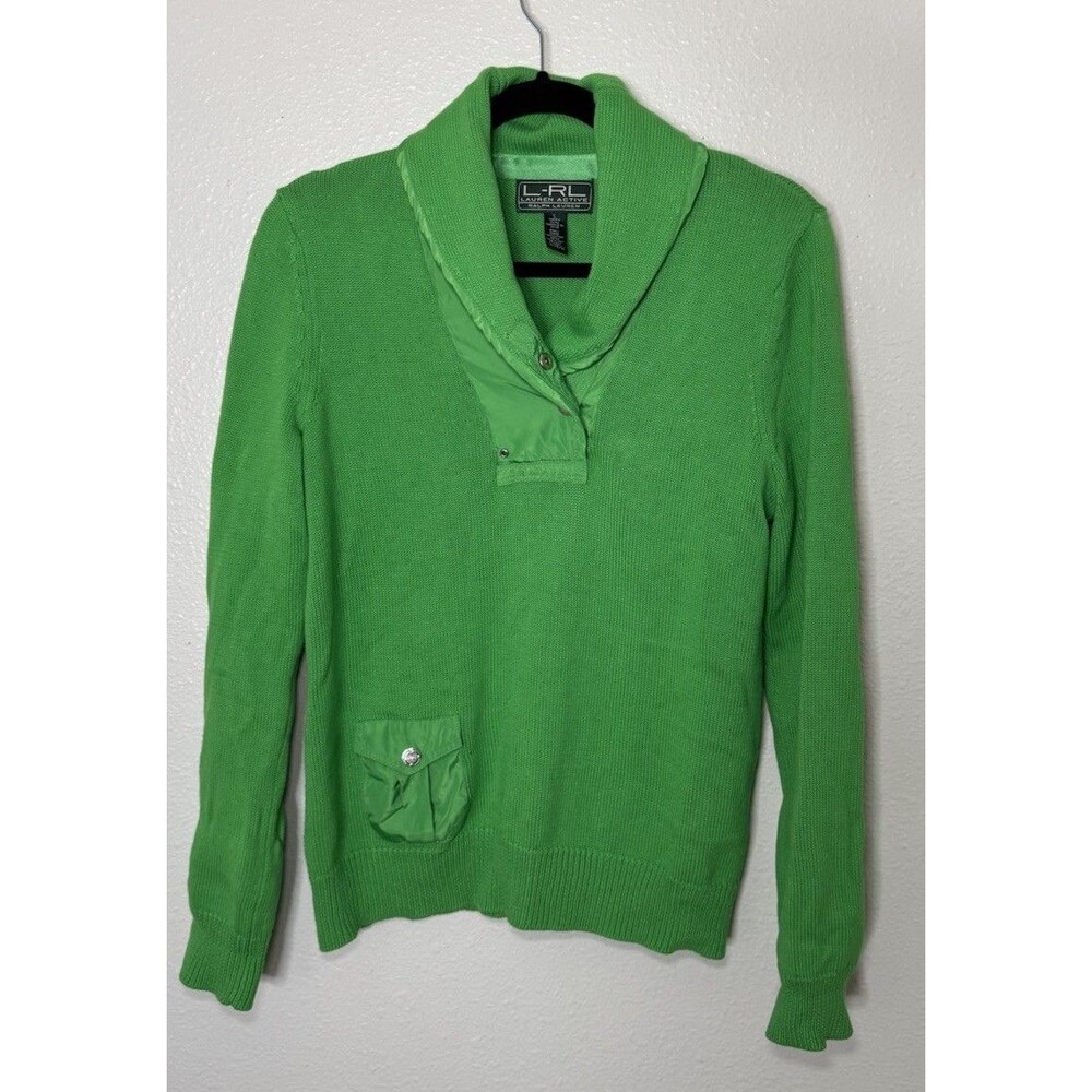 Vintage Ralph Lauren L-Rl Active Shawl Collar 100 Cotton  Sweater Green Size L